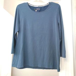 Gudrun Sjoden 100% Organic Cotton Top  Women steeBlue Large Long Sleeve Pullover